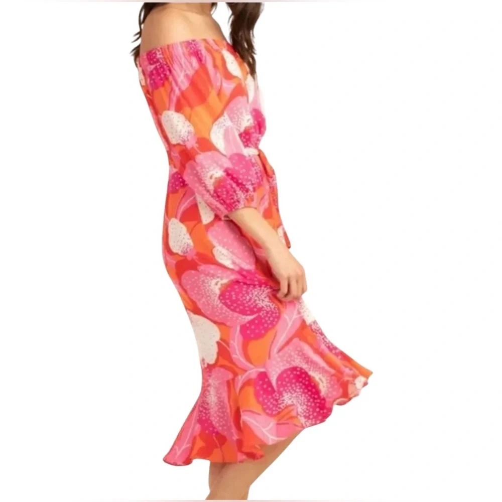Trina Turk Floral Pink and Orange Dress - Picture 2 of 6